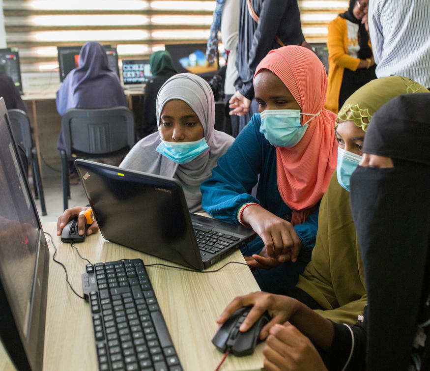 Somali Girls working at a computer